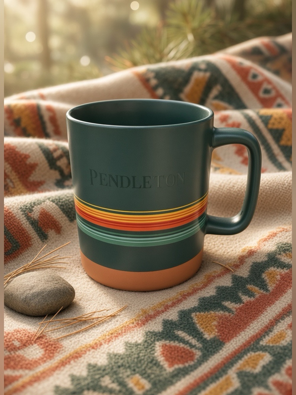 Pendleton Mountain National Parks Stripe Mug Forrest Green 18oz Coffee Camp